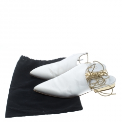 Chanel White Satin Pointed Toe Ankle Wrap Mules Size 39.5