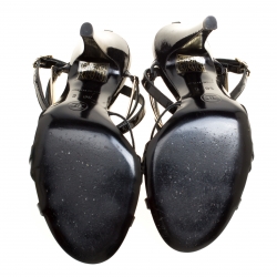 مملوكة مسبقًا Chanel Black Patent Leather Strappy Sandals Size 36