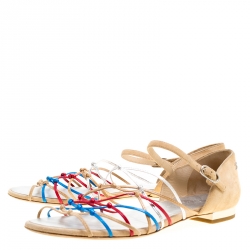 Chanel Multicolor Leather and Suede Knot Detail Flat Sandals Size 40