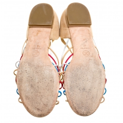 Chanel Multicolor Leather and Suede Knot Detail Flat Sandals Size 40