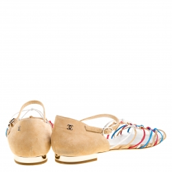 Chanel Multicolor Leather and Suede Knot Detail Flat Sandals Size 40