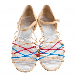 Chanel Multicolor Leather and Suede Knot Detail Flat Sandals Size 40