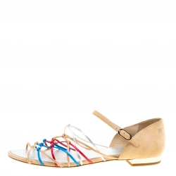 Chanel Multicolor Leather and Suede Knot Detail Flat Sandals Size 40