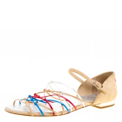 Chanel Multicolor Leather and Suede Knot Detail Flat Sandals Size 40