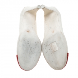 Pre Owned حذاء كعب عالي شانيل غطاء مقدمة CC جلد ثعبان وكانفاس أحمر/ بيج