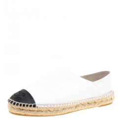 Pre Owned حذاء إسبادريلز شانيل غطاء مقدمة CC جلد أسود/ أبيض مقاس 36