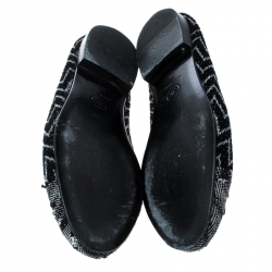 Pre Owned Chanel Monochrome Tweed Cap Toe CC Bow Ballet Flats Size 38