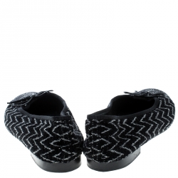 Pre Owned Chanel Monochrome Tweed Cap Toe CC Bow Ballet Flats Size 38