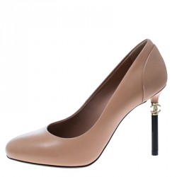 Pre Owned Chanel Beige Leather CC Heel Pumps Size 36.5