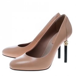 Pre Owned Chanel Beige Leather CC Heel Pumps Size 36.5