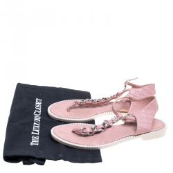 Chanel Powder Pink Leather Chain Detail CC Flat Thong Sandals Size 38.5