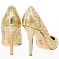 مملوكة مسبقًا Chanel Gold Sequins Pumps Size 40