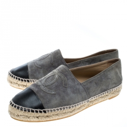 Pre Owned حذاء إسبادريلز شانيل غطاء مقدمة CC جلد أسود/ أبيض مقاس 36