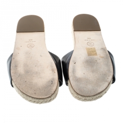 Chanel Black Leather Coco Mark Flat Espadrille Slides Size 36