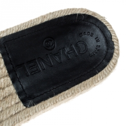 Chanel Black Leather Coco Mark Flat Espadrille Slides Size 36