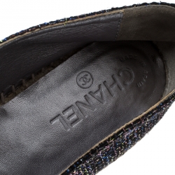 Pre Owned Chanel Black Metallic Tweed and CC Patent Leather Cap Toe Espadrilles Size 40