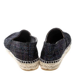 Pre Owned Chanel Black Metallic Tweed and CC Patent Leather Cap Toe Espadrilles Size 40