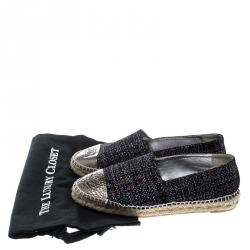 Pre Owned Chanel Black Metallic Tweed and CC Patent Leather Cap Toe Espadrilles Size 40