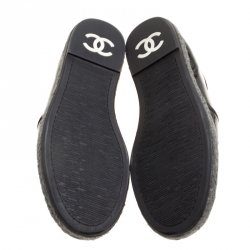 Pre Owned Chanel Black Patent Leather Flattie CC Logo Espadrille Loafers Size 39.5