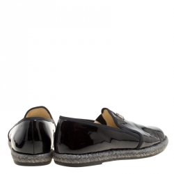 Pre Owned Chanel Black Patent Leather Flattie CC Logo Espadrille Loafers Size 39.5