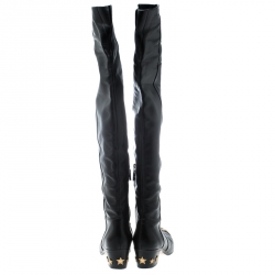 مملوكة مسبقًا حذاء بوت شانيل مرتفع ثيغه غطاء مقدمة معدن باريس دالاس جلد أسود مقاس 40