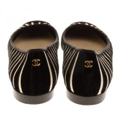 Pre Owned Chanel Black Velvet Striped Ballet Flats Size 39.5