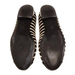 Pre Owned Chanel Black Velvet Striped Ballet Flats Size 39.5