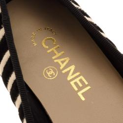 Pre Owned Chanel Black Velvet Striped Ballet Flats Size 39.5