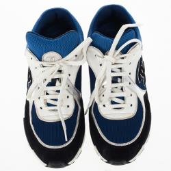 Pre Owned Chanel Black, White & Blue Lace Up Sneakers Size 38.5