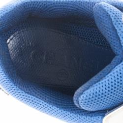 Pre Owned Chanel Black, White & Blue Lace Up Sneakers Size 38.5