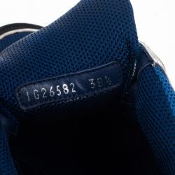 Pre Owned Chanel Black, White & Blue Lace Up Sneakers Size 38.5