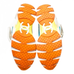 Pre Owned Chanel Multicolor Nylon And Leather CC Logo Lace Up Sneakers Size 39