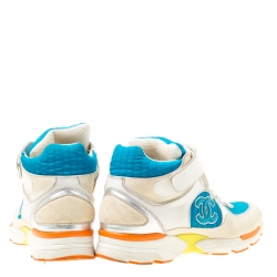 Pre Owned Chanel Multicolor Nylon And Leather CC Logo Lace Up Sneakers Size 39