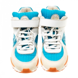 Pre Owned Chanel Multicolor Nylon And Leather CC Logo Lace Up Sneakers Size 39