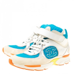 Pre Owned Chanel Multicolor Nylon And Leather CC Logo Lace Up Sneakers Size 39