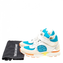 Pre Owned Chanel Multicolor Nylon And Leather CC Logo Lace Up Sneakers Size 39