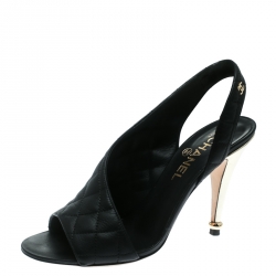 Pre Owned Chanel Black Quilted Leather D'orsay Slingback Sandals Size 38