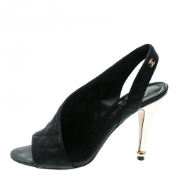Pre Owned Chanel Black Quilted Leather D'orsay Slingback Sandals Size 38