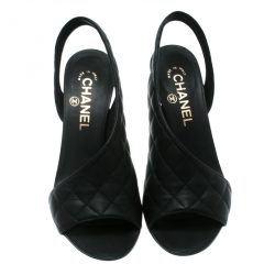 Pre Owned Chanel Black Quilted Leather D'orsay Slingback Sandals Size 38