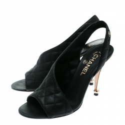 Pre Owned Chanel Black Quilted Leather D'orsay Slingback Sandals Size 38