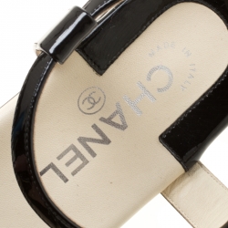 مملوكة مسبقًا Chanel Black Patent Leather Camellia Ankle Strap Sandals Size 39