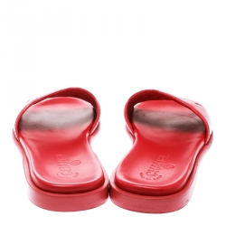 Pre Owned Chanel Red Patent Leather CC Slide Sandals Size 39.5