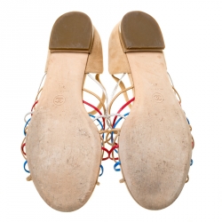 Chanel Multicolor Leather and Suede Knot Detail Flat Sandals Size 41