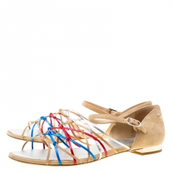 Chanel Multicolor Leather and Suede Knot Detail Flat Sandals Size 41