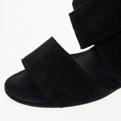 Pre Owned Chanel Black Suede Heart "CC" Buckle Wedge Sandals Size 38.5