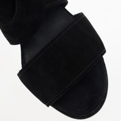 Pre Owned Chanel Black Suede Heart "CC" Buckle Wedge Sandals Size 38.5
