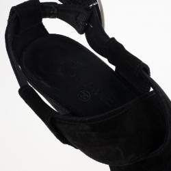 Pre Owned Chanel Black Suede Heart "CC" Buckle Wedge Sandals Size 38.5