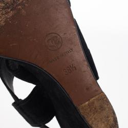 Pre Owned Chanel Black Suede Heart "CC" Buckle Wedge Sandals Size 38.5