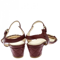 Pre Owned صندل شانيل سيور كاحل تفاصيل سلسلة ريإيشو جلد عنابي مقاس 36