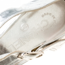 Chanel Metallic Silver Miami Vice Gun Platform Sandals Size 39